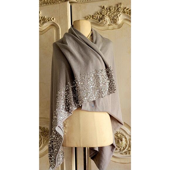Vintage Joan Boyce Gray Embellished Dressy Scarf/wrap 90"x40" NWOT - Picture 4 of 9